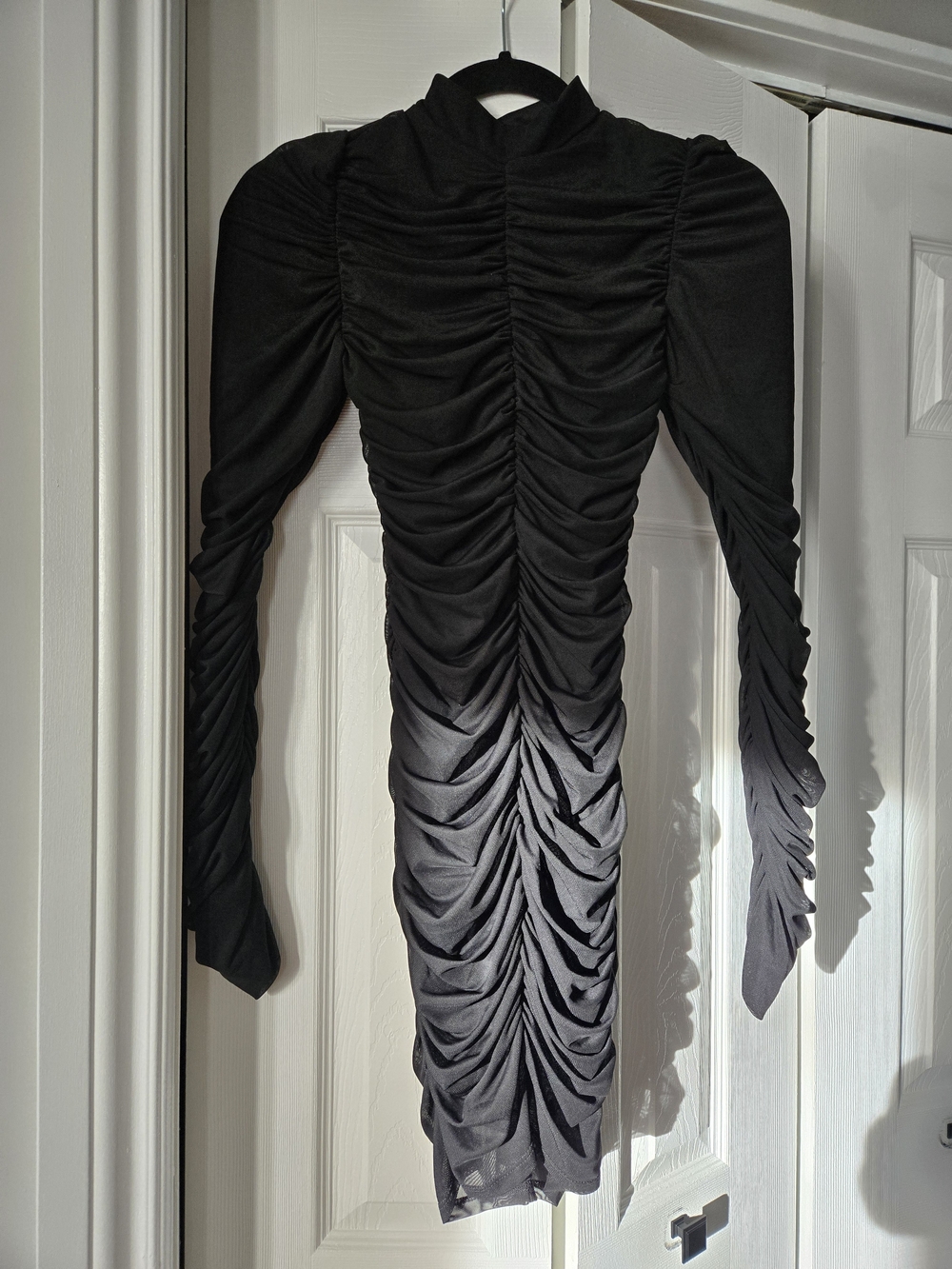 Fashion Nova Black Ruched Long-Sleeve Bodycon Dress